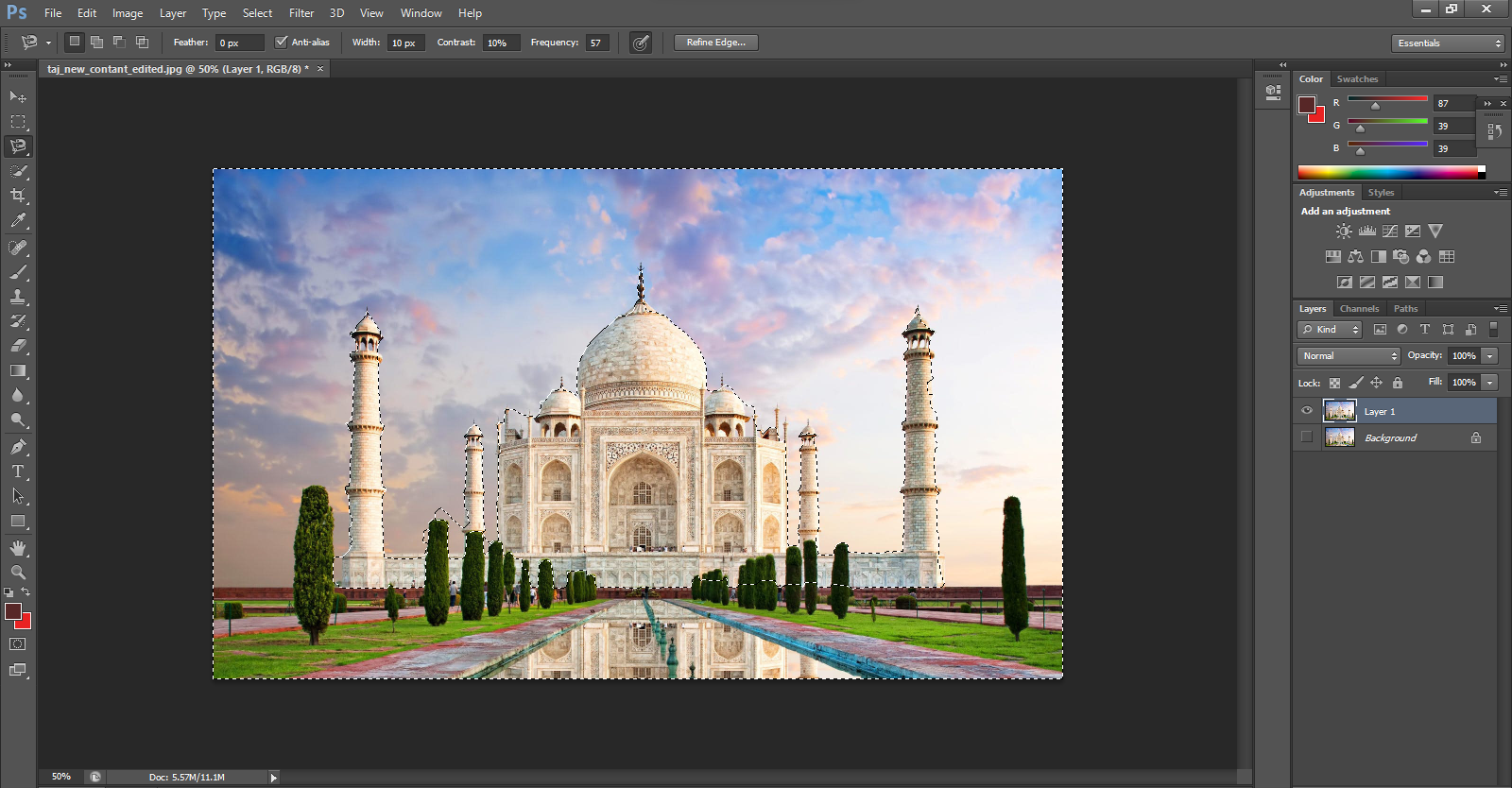selection of an image in photoshop