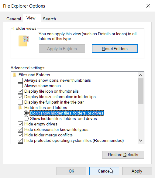 hide show hidden files or folders on windows