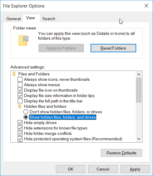 hide show hidden files or folders on windows