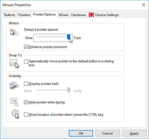 increase speed of mouse pointer windows