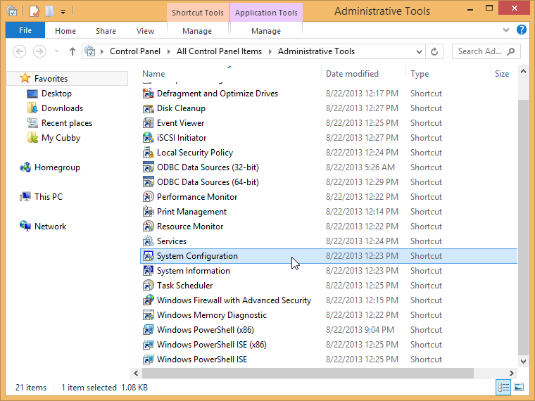 system configuration under administrative tools
